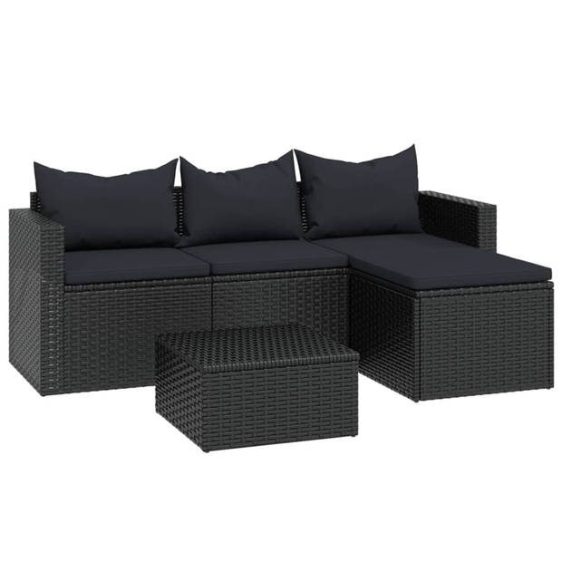 vidaXL Loungeset poly rattan zwart