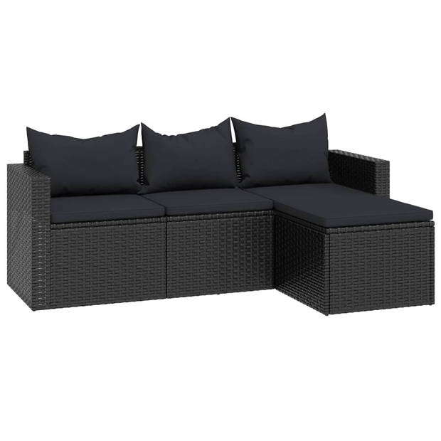 vidaXL Loungeset poly rattan zwart