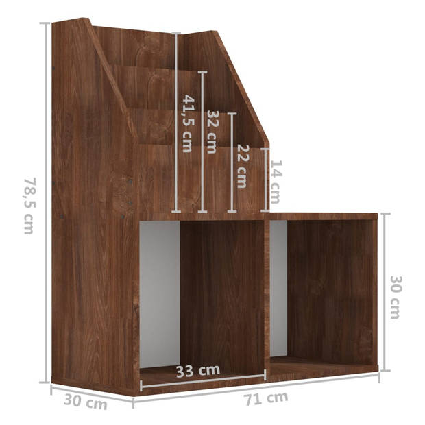 The Living Store Tijdschriftenrek Hout - 71x30x78.5cm - Opbergruimte voor boeken en vouwdozen - Bruineiken