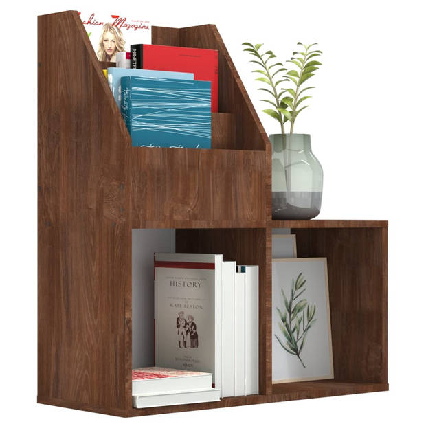 The Living Store Tijdschriftenrek Hout - 71x30x78.5cm - Opbergruimte voor boeken en vouwdozen - Bruineiken