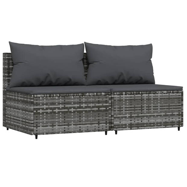 vidaXL 3-delige Loungeset met kussens poly rattan grijs