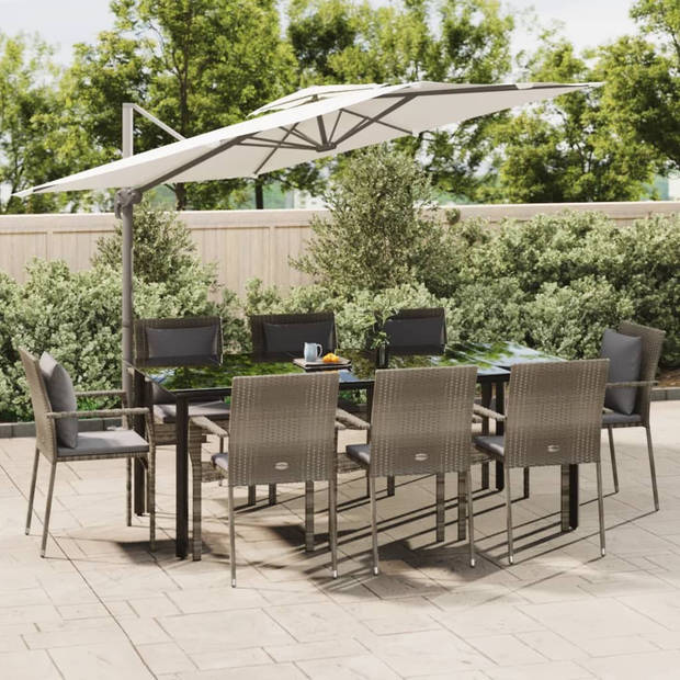 vidaXL 9-delige Tuinset met kussens poly rattan zwart en grijs