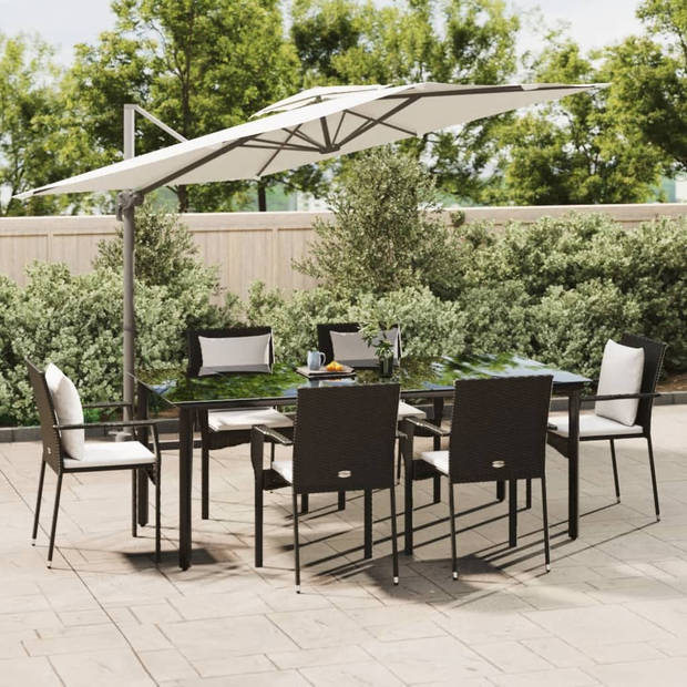 vidaXL 7-delige Tuinset met kussens poly rattan zwart