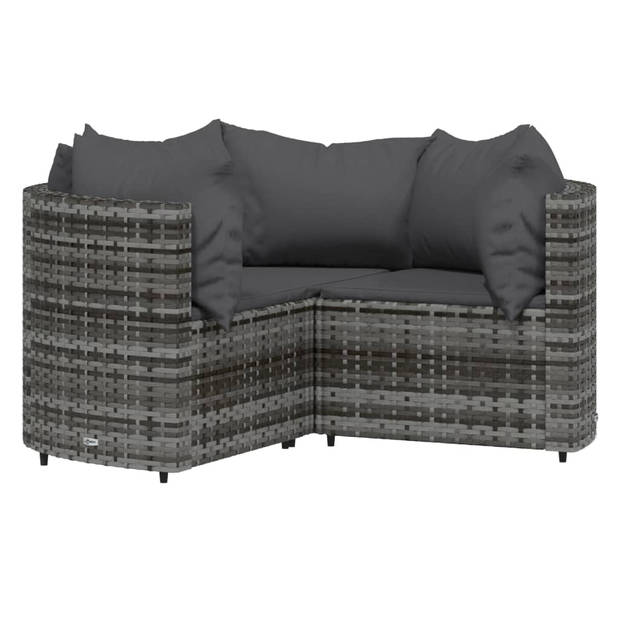 vidaXL 4-delige Loungeset met kussens poly rattan grijs