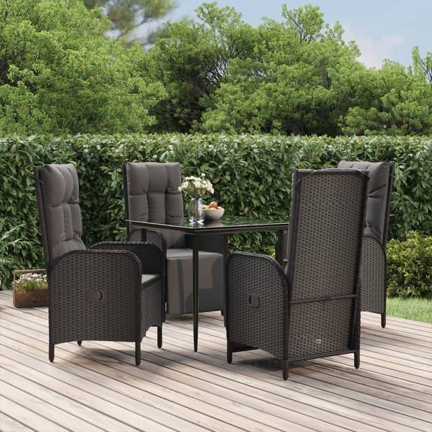 vidaXL 5-delige Tuinset met kussens poly rattan zwart