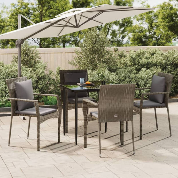 vidaXL 5-delige Tuinset met kussens poly rattan zwart en grijs