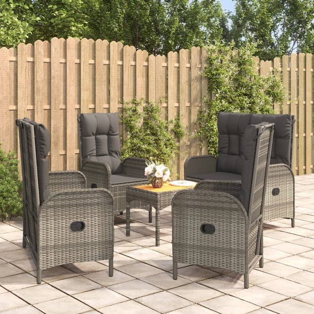 vidaXL 5-delige Tuinset met kussens poly rattan grijs