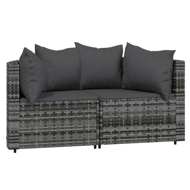The Living Store Loungeset Hoekbank Grijs - PE-rattan - Gehard glas - Modulair ontwerp - Comfortabele zitervaring -