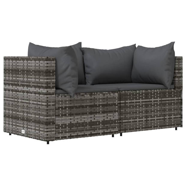 The Living Store Loungeset Grijs - Hoekbank 63x63x57.5cm - PE-rattan - Gehard glas - Inclusief kussens - Modulair