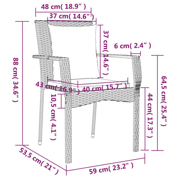 The Living Store Tuinset Rattan - Grijs - 2x stoel - Tafel 90x90x75cm