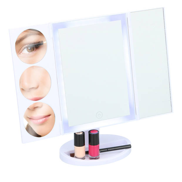 Grundig LED Make-Up Spiegel - 22 LEDS - Inclusief Kabel - Verschillende Vergrotingsspiegels - Inklapbaar