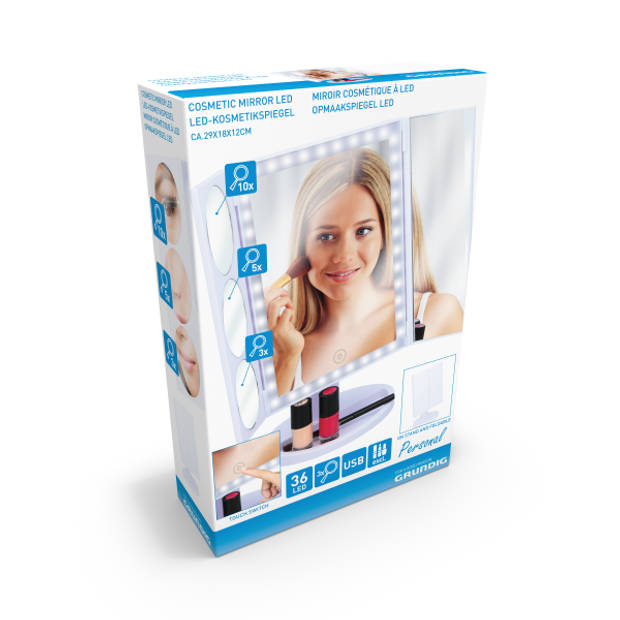 Grundig LED Make-Up Spiegel - 22 LEDS - Inclusief Kabel - Verschillende Vergrotingsspiegels - Inklapbaar