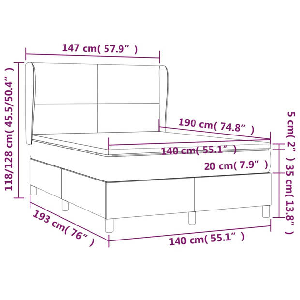 vidaXL Boxspring met matras stof zwart 140x190 cm