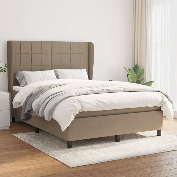 vidaXL Boxspring met matras stof taupe 140x190 cm