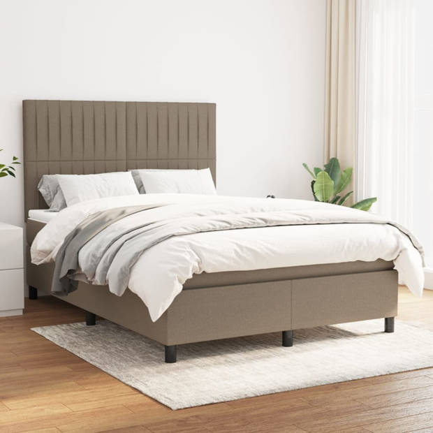 vidaXL Boxspring met matras stof taupe 140x190 cm