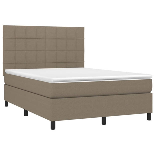 vidaXL Boxspring met matras stof taupe 140x190 cm