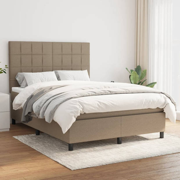 vidaXL Boxspring met matras stof taupe 140x190 cm