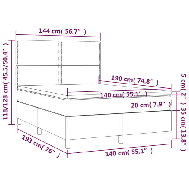 vidaXL Boxspring met matras stof donkerbruin 140x190 cm