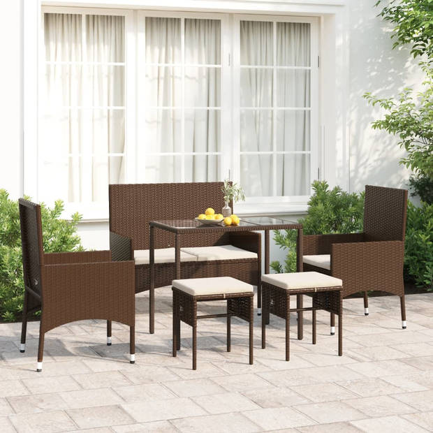 vidaXL 6-delige Loungeset met kussens poly rattan bruin