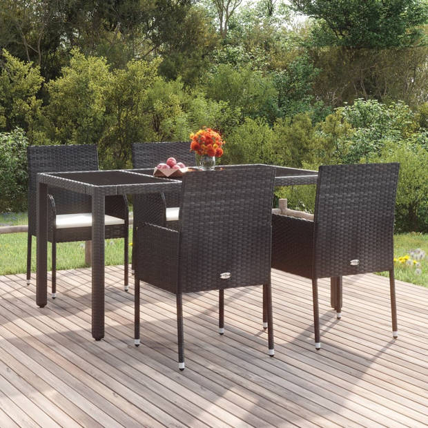 The Living Store The Living Store Tuinstoel - Poly rattan Zwart - 48 x 55 x 88 cm - incl - kussens