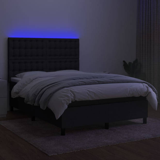 vidaXL Boxspring met matras en LED stof zwart 140x190 cm