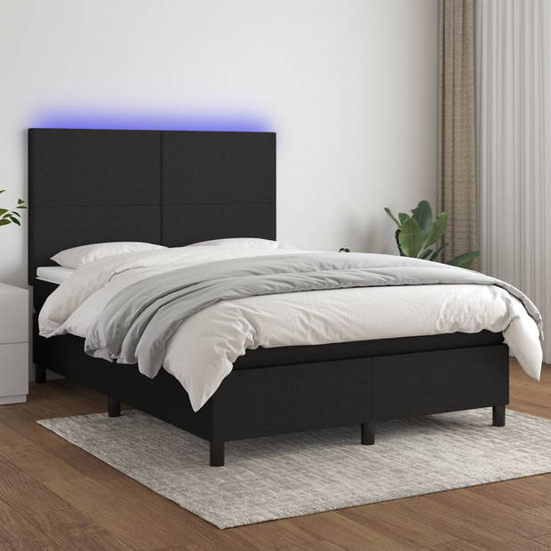 vidaXL Boxspring met matras en LED stof zwart 140x200 cm