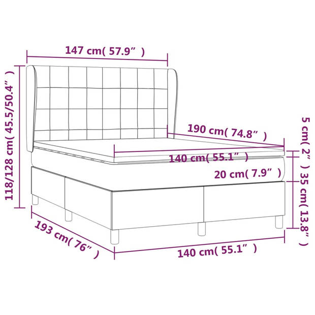 vidaXL Boxspring met matras stof zwart 140x190 cm