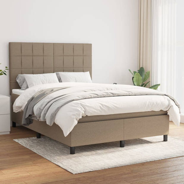 vidaXL Boxspring met matras stof taupe 140x200 cm