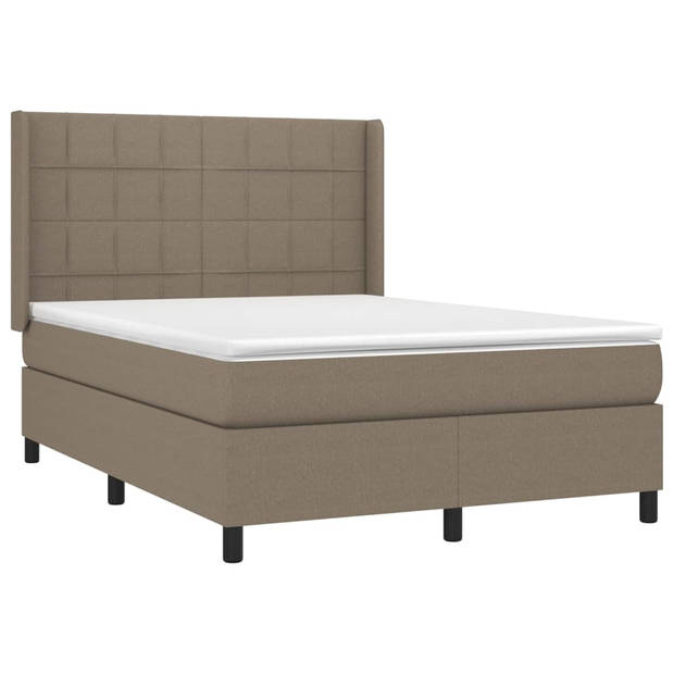 vidaXL Boxspring met matras en LED stof taupe 140x190 cm