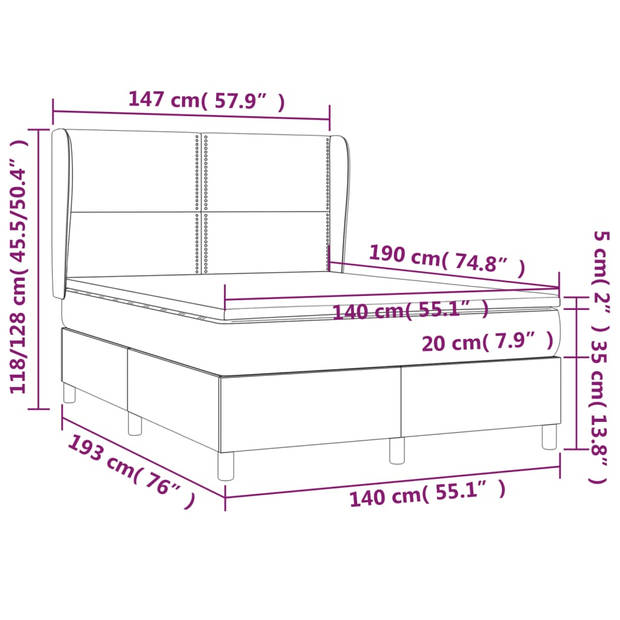 vidaXL Boxspring met matras stof zwart 140x190 cm