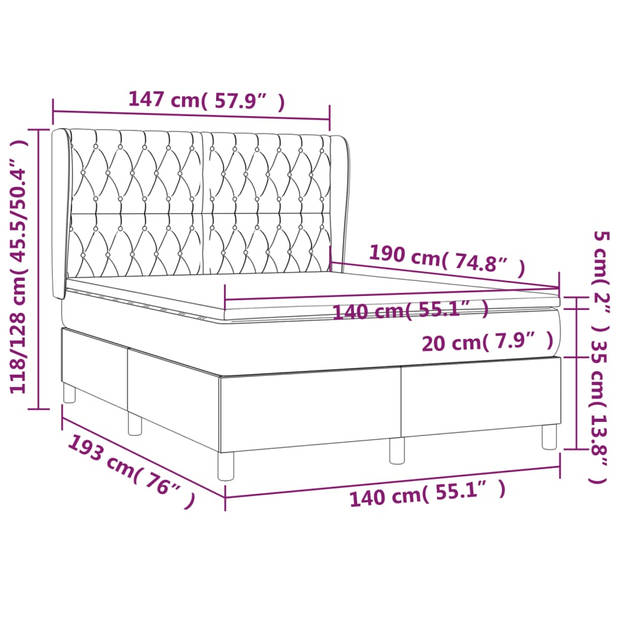 vidaXL Boxspring met matras stof donkerbruin 140x190 cm