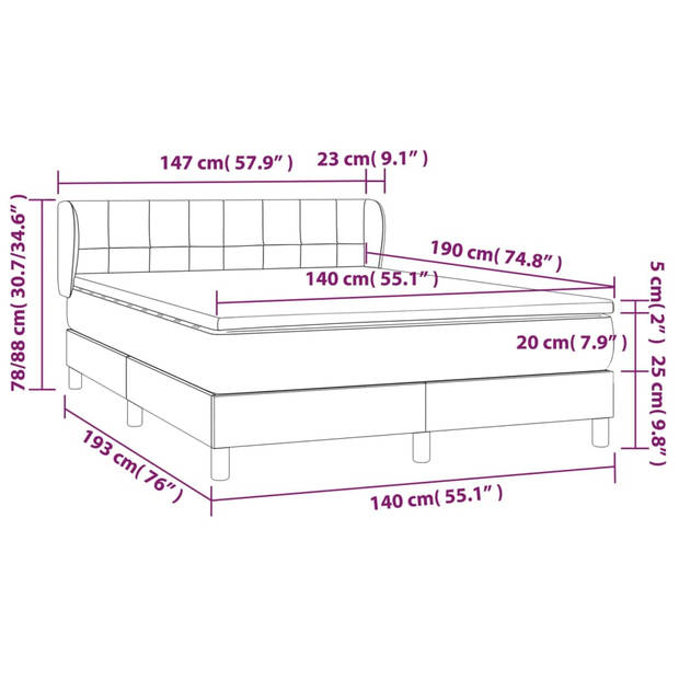 vidaXL Boxspring met matras stof cr??mekleurig 140x190 cm