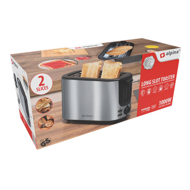 alpina Toaster - Ontdooifunctie - 7 Bruiningsstanden - 230V - RVS - 1000 W - Zilver