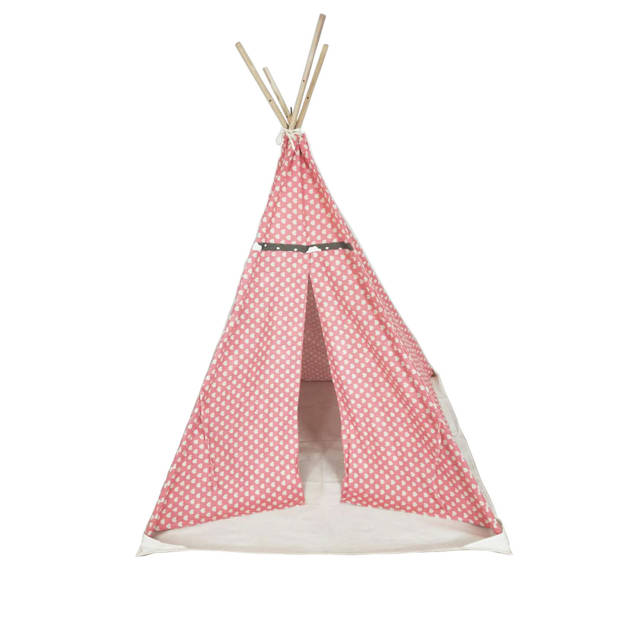 Wigwam tipi speeltent Floortje - indianen tent - met vloer kussen - linnen en katoen - roze