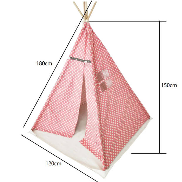 Wigwam tipi speeltent Floortje - indianen tent - met vloer kussen - linnen en katoen - roze