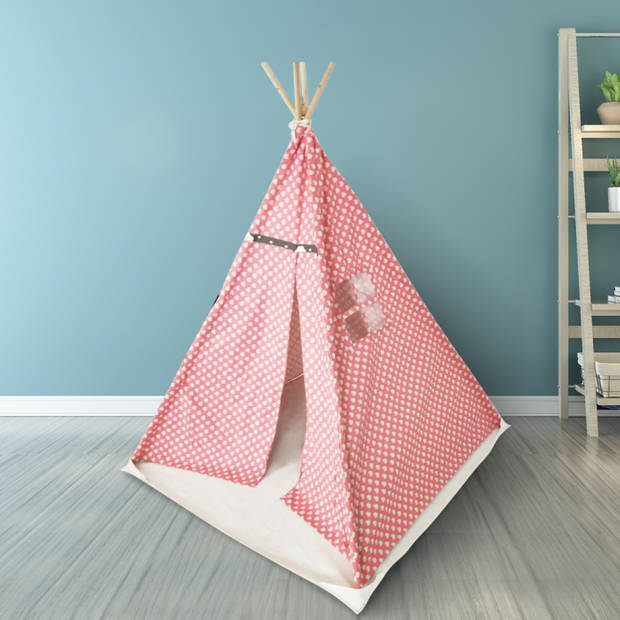 Wigwam tipi speeltent Floortje - indianen tent - met vloer kussen - linnen en katoen - roze