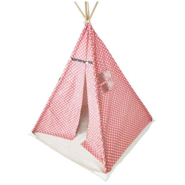 Wigwam tipi speeltent Floortje - indianen tent - met vloer kussen - linnen en katoen - roze