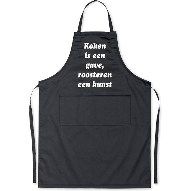 Benza Schort Koken is een gave, roosteren een kunst - Grappige/Leuke/Mooie Keukenschort/Luxe - Zwart