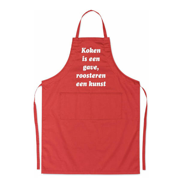 Koken is een gave, roosteren een kunst - Luxe keukenschort met tekst - Rood