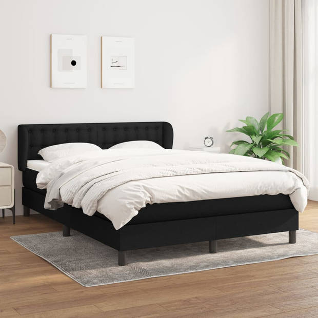 vidaXL Boxspring met matras stof zwart 140x190 cm