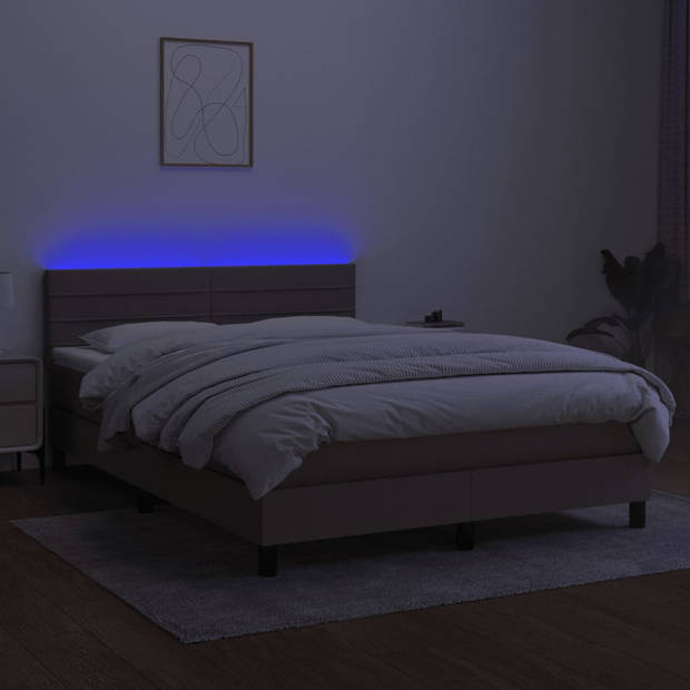 vidaXL Boxspring met matras en LED stof taupe 140x190 cm