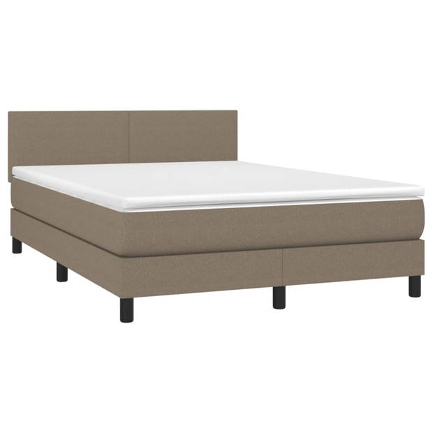 vidaXL Boxspring met matras stof taupe 140x190 cm