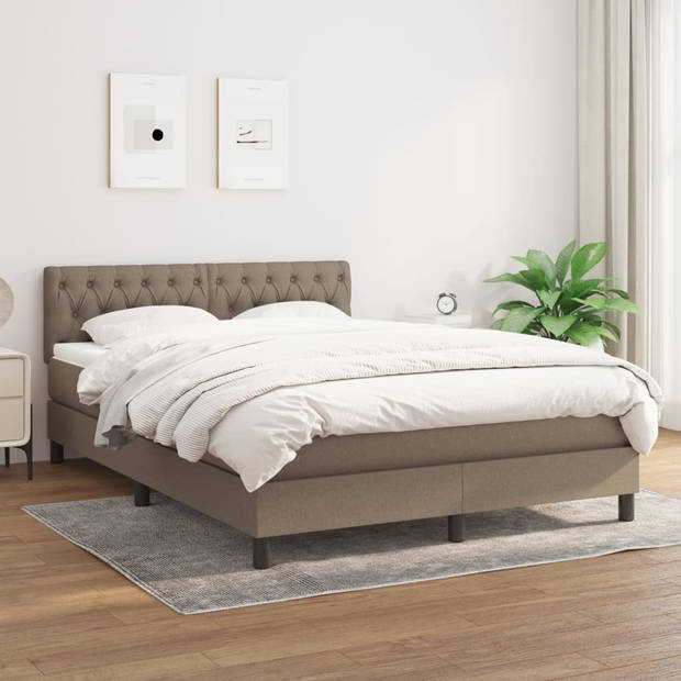 vidaXL Boxspring met matras stof taupe 140x190 cm