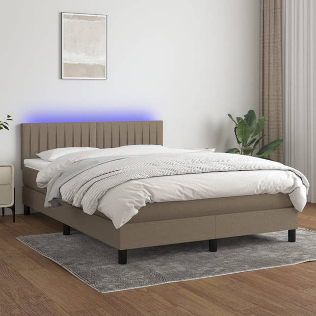 vidaXL Boxspring met matras en LED stof taupe 140x190 cm