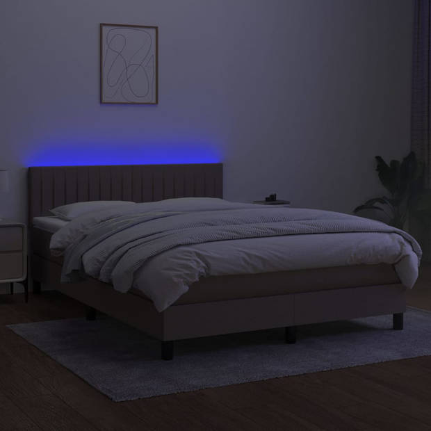 vidaXL Boxspring met matras en LED stof taupe 140x190 cm