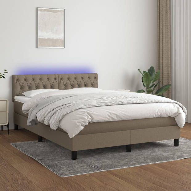 vidaXL Boxspring met matras en LED stof taupe 140x190 cm