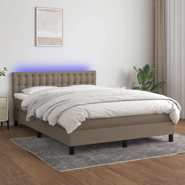 vidaXL Boxspring met matras en LED stof taupe 140x190 cm