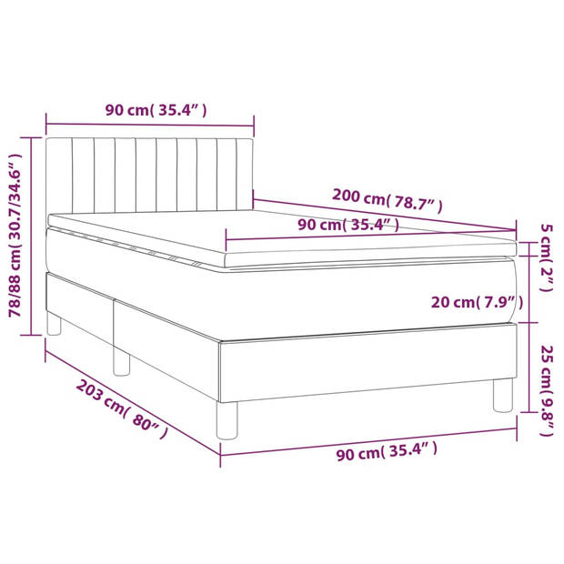 vidaXL Boxspring met matras en LED stof zwart 90x200 cm