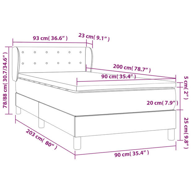 vidaXL Boxspring met matras stof zwart 90x200 cm