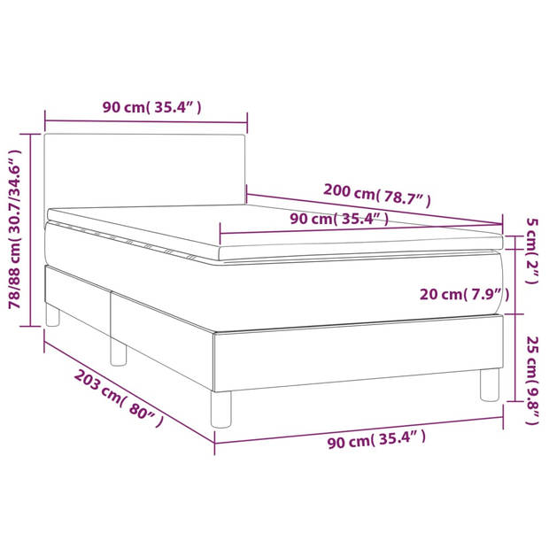 vidaXL Boxspring met matras stof blauw 90x200 cm